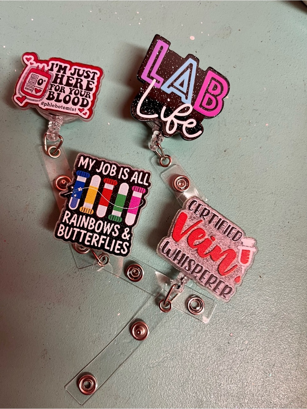 Lab Life & Colorful Medical Badge Reel Set - Pink, Black, Multicolor